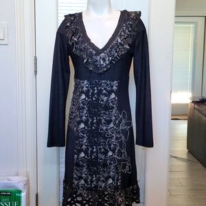 Kessley Patchwork Mixed Media Long Sleeve Dress